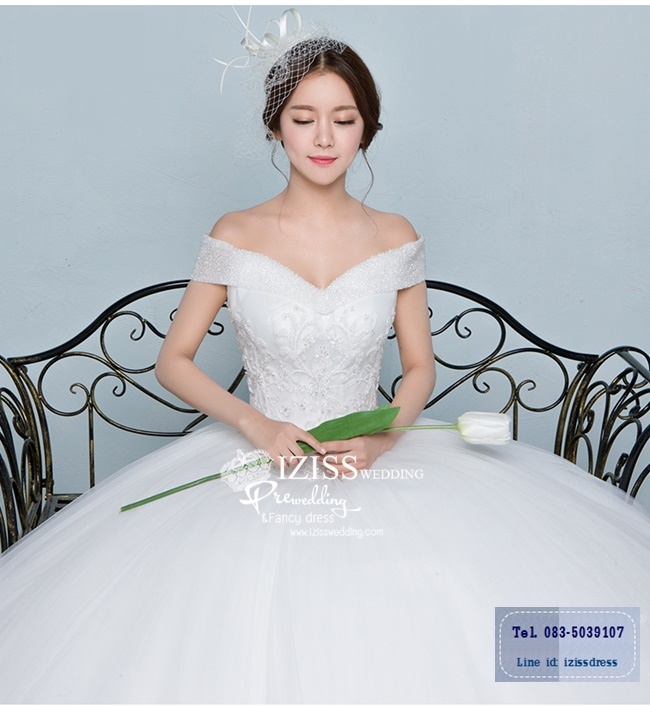 BR221 **พรีออเดอร์ชุดสีขาว/ครีม**ชุดแต่งงาน&ชุดเจ้าสาวแบบยาวสีขาวเกรดพรีเมี่ยม หรูหราน่ารัก สวยโดดเด่นไม่ซ้ำใคร สวยงามดุจเจ้าหญิง