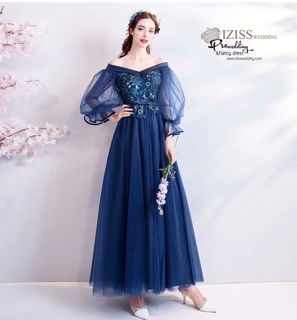 DL071 - **พรีออเดอร์** ชุดราตรี เดรสยาวออกงาน (Night party dresses) ชุดไปงานแต่งงานสวยๆ "ธีมสีกรมแต่งดอก 3D"