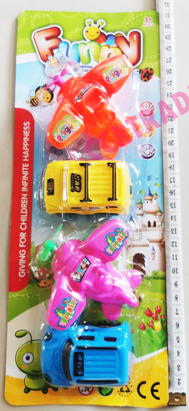 เครื่องบิน+รถจิ๊บสีสด 4 ชิ้นแผง 31 ซม.