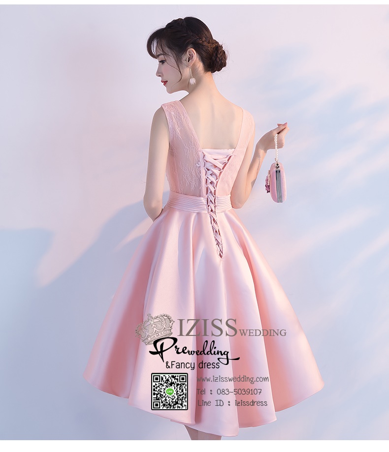 DS028 - **Pre order** ชุดราตรี เดรสสั้นออกงาน (short dresses) ชุดไปงานแต่งงานสวยๆ "ธีมชมพู"