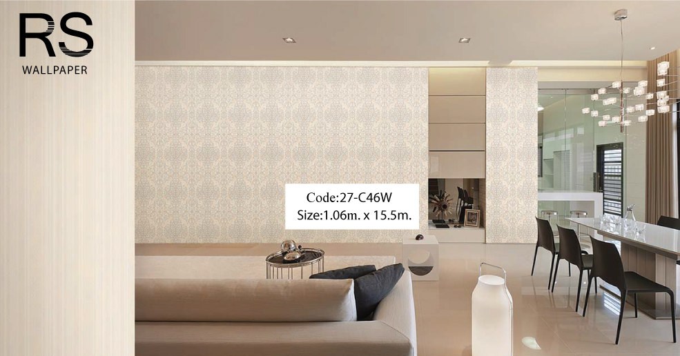 วอลเปเปอร์ลายหลุยส์คลาสสิคเรียบหรูโทนสีขาวมุกลายสีดำ 27-C46W