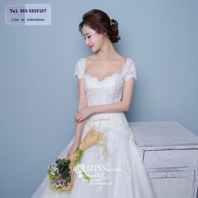 BR192 **พรีออเดอร์**ชุดแต่งงาน&ชุดเจ้าสาวแบบยาวสีขาวเกรดพรีเมี่ยม เปิดไหล่ มีแขน หรูหราน่ารัก สวยโดดเด่นไม่ซ้ำใคร