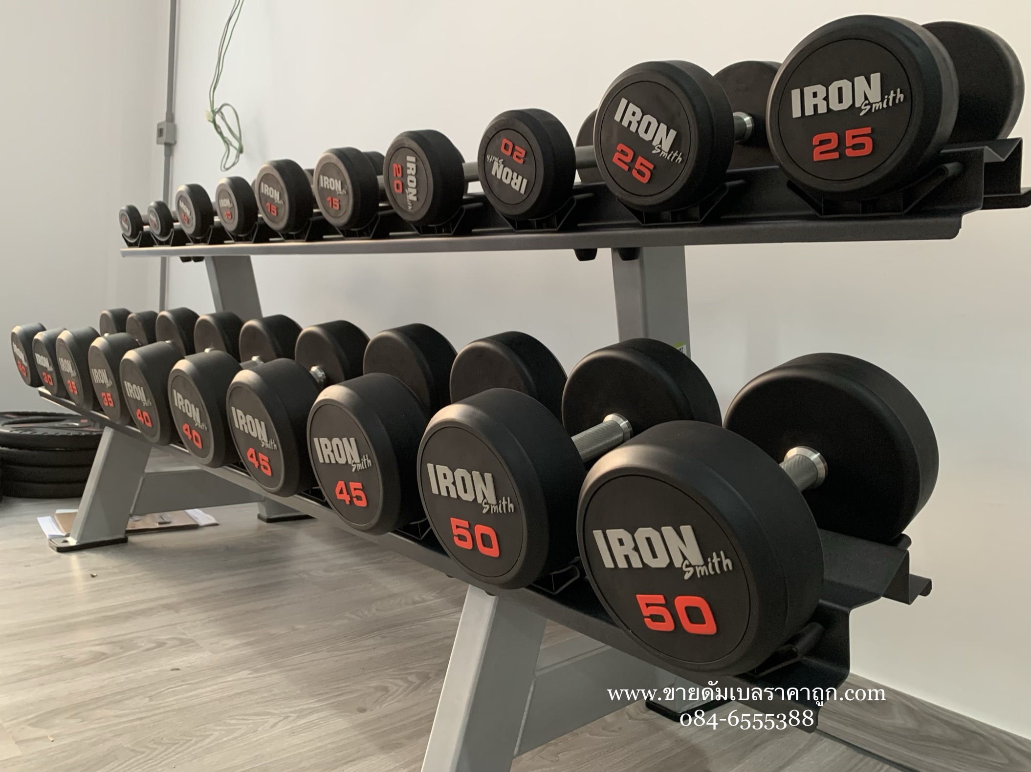 เซทดัมเบล fix หุ้มยาง แบบกลม ขนาด 5 - 50 ปอนด์ พร้อมชั้นวาง