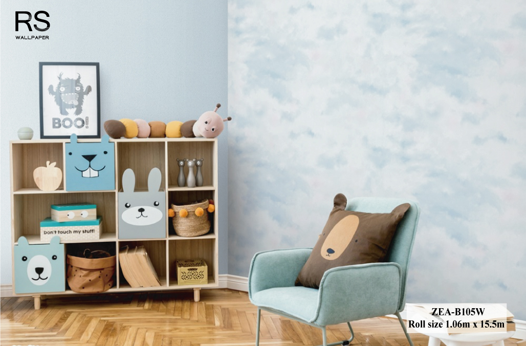 วอลเปเปอร์ลายท้องฟ้า สีฟ้าบนเทาแทรกชมพู ZEA-B105W