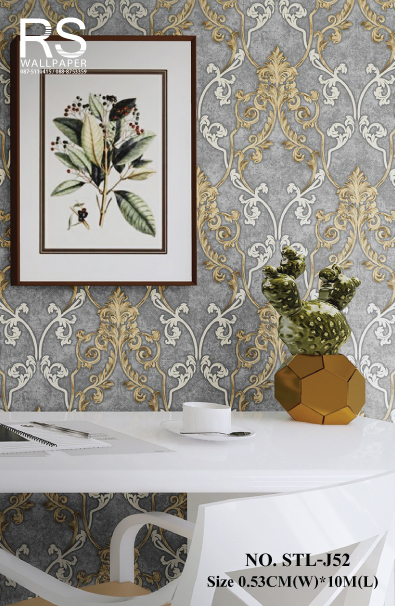 วอลเปเปอร์ ลายหลุยส์สีทองครีม พื้นสีน้ำตาล No.STL-J52