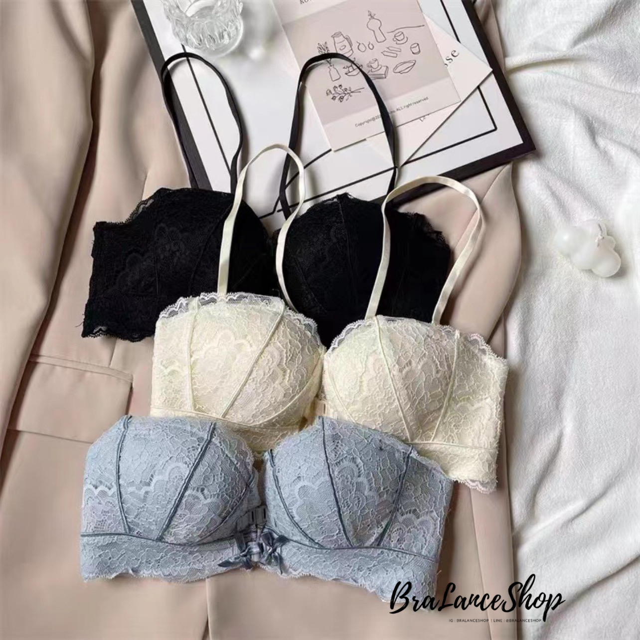 BLS✿8247 ชุดชั้นในลูกไม้ งานตะขอหน้า ไร้โครงฟองมือ