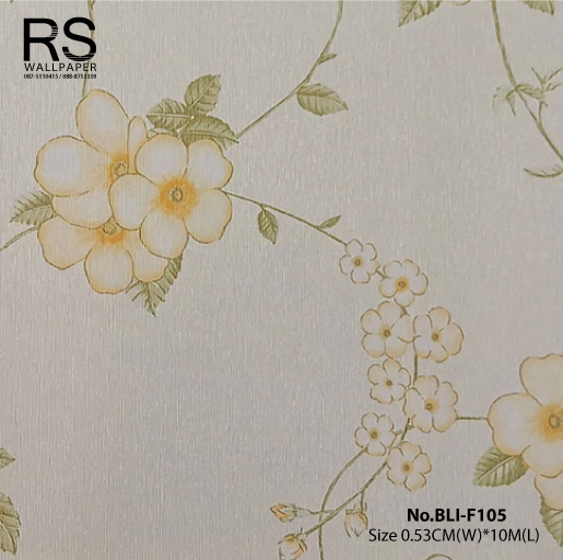 วอลเปเอร์ ลายดอกไม้สีเหลือง พื้นสีขาวครีม No.BLI-F105