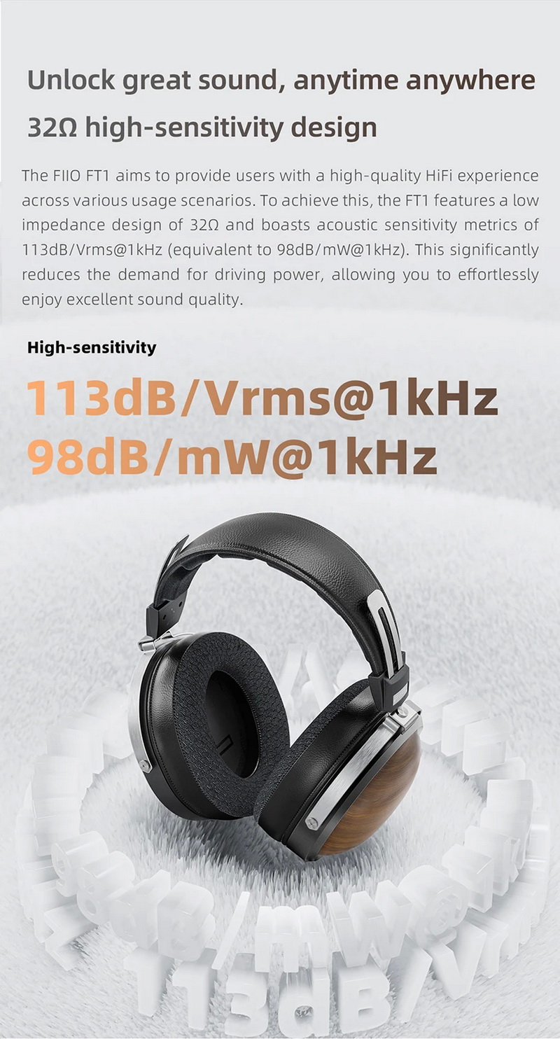 FiiO FT1 หูฟัง Headphones ไดรเวอร์ไดนามิก 60มม. ฝาครอบหูฟังไม้วอลนัทอเมริกัน ประกันศูนย์ไทย