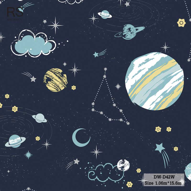 วอลเปเปอร์ห้องเด็ก ลายดาวเคราะห์ แพลนเนต พื้นสีน้ำเงิน DW-D42W
