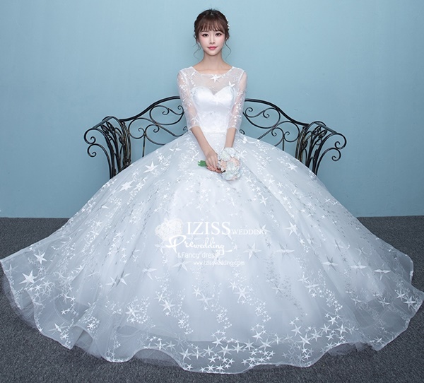 BR318 **พร้อมส่ง**ชุดแต่งงาน&ชุดเจ้าสาวแบบยาวสีขาวเกรดพรีเมี่ยม หรูหราน่ารัก สวยโดดเด่นไม่ซ้ำใคร