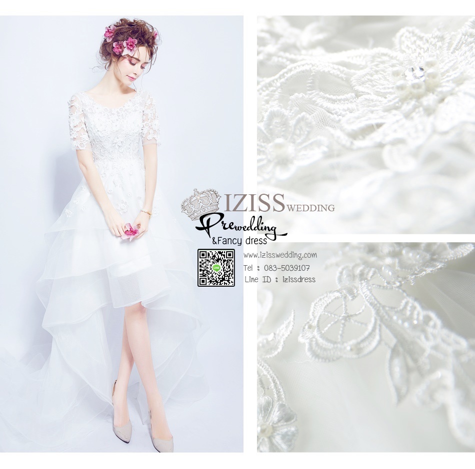 DS020 - **Pre order**ชุดราตรี เดรสหน้าสั้นหลังยาวออกงาน (short dresses) ชุดไปงานแต่งงานสวยๆ "ธีมสีขาว"