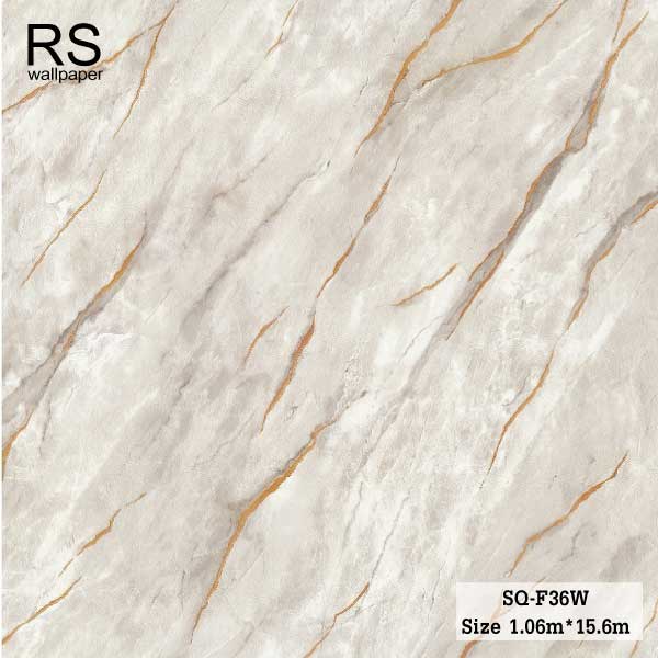 วอลเปเปอร์ ลายหินอ่อน สีเทาอ่อน แทรกเส้นแตกลายงา สี Rose gold รหัส SQ-F36W