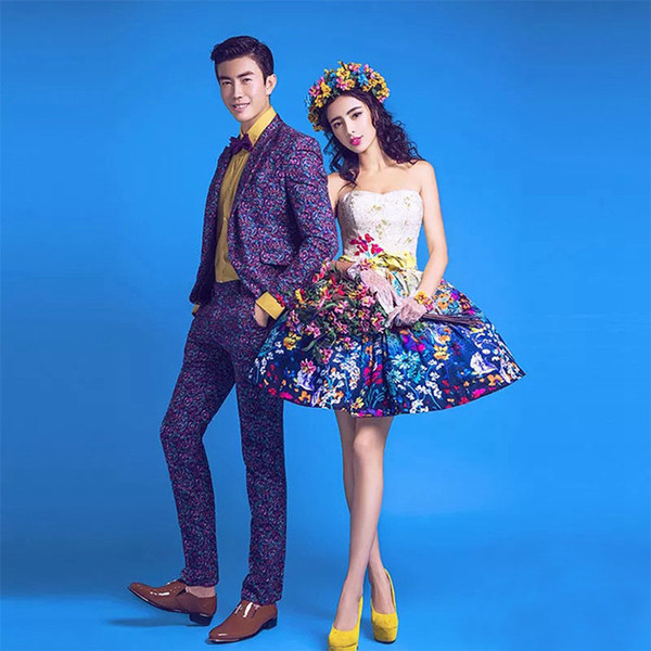 PW547- **พรีออเดอร์ค่ะ**ชุดคู่ถ่ายพรีเวดดิ้ง (prewedding dress) & ชุดแต่งงานแฟนซี (Fancy wedding dress)ชายหญิง "ธีมสีน้ำเงิน"