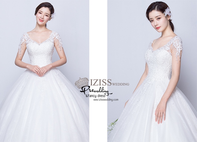 BR121 **พรีออเดอร์**ชุดแต่งงาน&ชุดเจ้าสาวแบบยาวสีขาวเกรดพรีเมี่ยม เปิดไหล่ มีแขน หรูหราน่ารัก สวยโดดเด่นไม่ซ้ำใคร