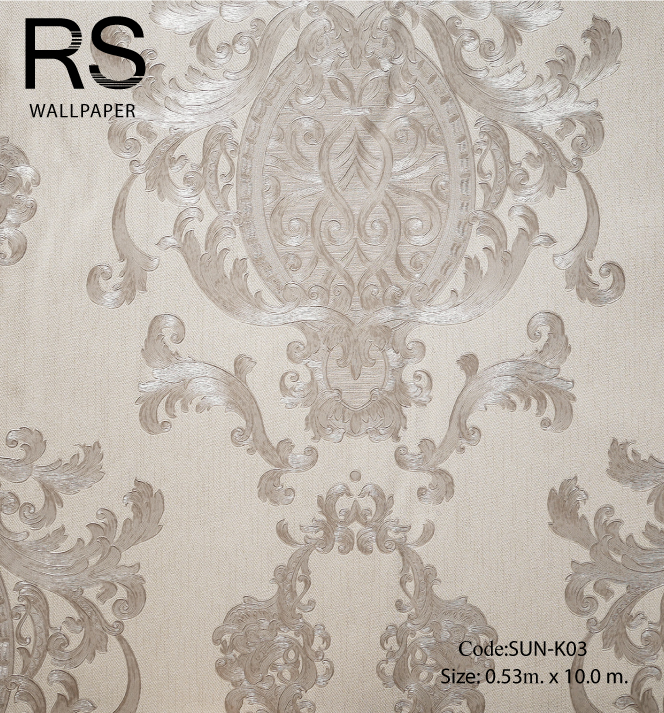 วอลเปเปอร์ลายหลุยส์สีน้ำตาลพื้นสีครีมอมน้ำตาล SUN-K03