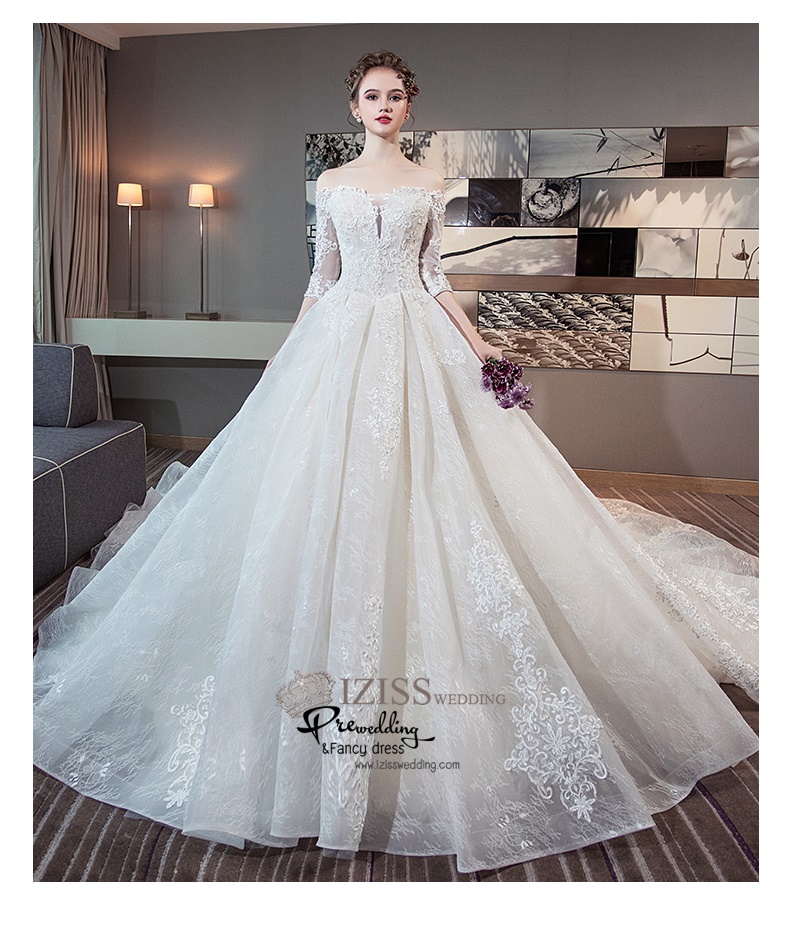 BR336 **พรีออเดอร์**ชุดแต่งงาน&ชุดเจ้าสาวแบบยาวอลังการ สีขาวเกรดพรีเมี่ยม หรูหราน่ารัก สวยโดดเด่นไม่ซ้ำใคร