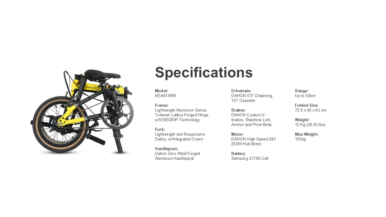 Dahon K-Feather จักรยานพับได้ไฟฟ้า E-Bike ล้อ 16" น้ำหนัก 12 กก. 250W 96Wh