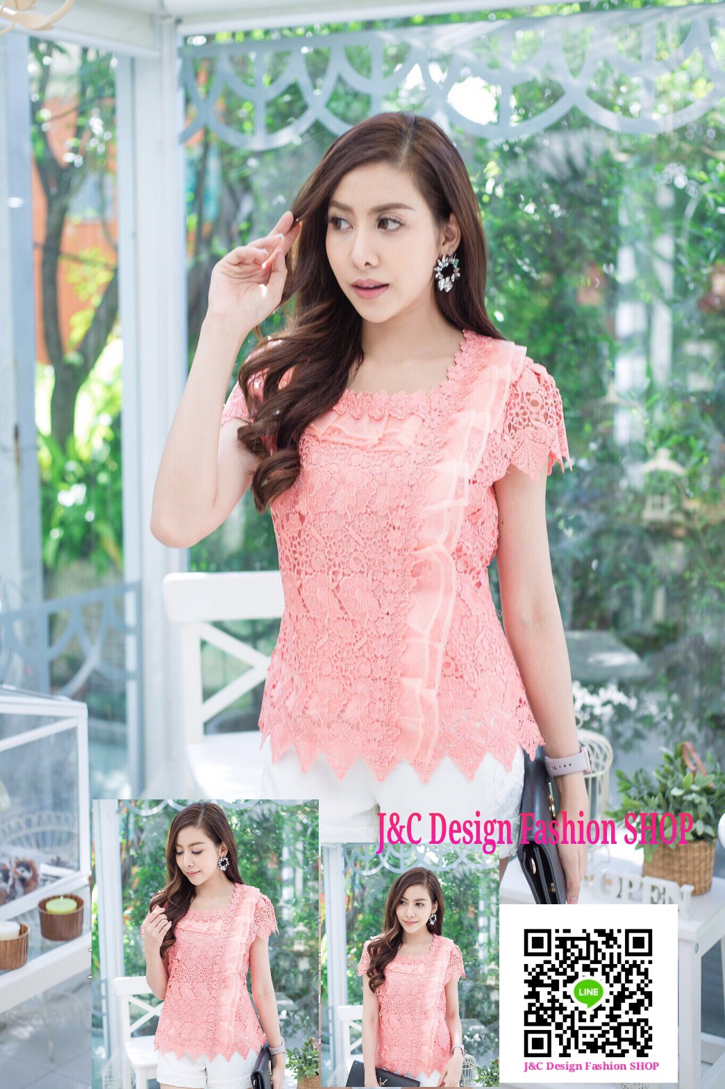 เสื้อลูกไม้สไตน์เกาหลีสีโอรส เสื้อลูกไม้สไตน์วัยรุ่นสีโอรส เสื้อผ้าไทยใส่กับผ้าซิ่น เสื้อผ้าฝ้ายใส่กับผ้าถุงสีเทา เสื้อลูกไม้ใส่ผ้าซิ่น เสื้อลูกไม้พาดาแขนสั้นสีโอรส