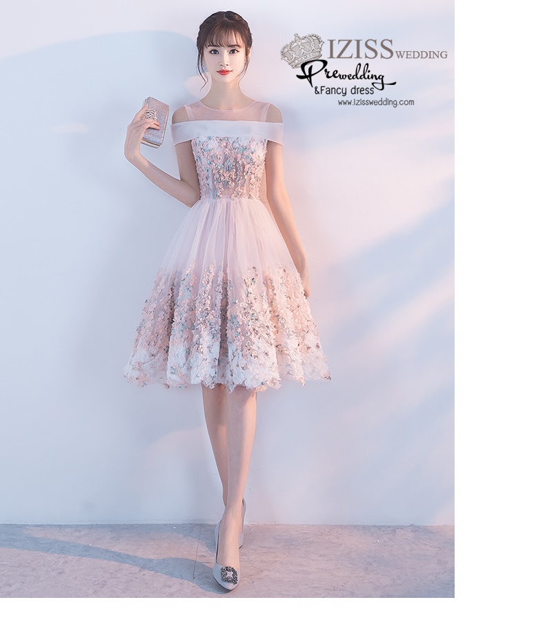 DS037 - **พร้อมส่ง** ชุดราตรี เดรสสั้นออกงาน (short dresses) ชุดไปงานแต่งงานสวยๆ "ธีมสีโอโรสปักดอก 3D"