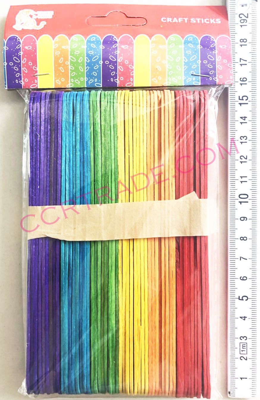ไม้ไอติมใหญ่สีสด 50 ชิ้น (18 มิล) 19.5 ซม.