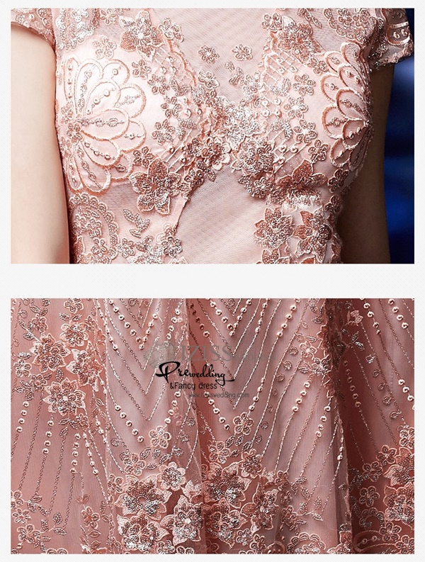 T020**พรีออเดอร์เดรสสีชมพู**ชุดราตรียาวสีชมพูทั้งชุด แขนสั้น เล่นดีเทลตกแต่งเลื่อมทั้งชุด ชุดเข้ารูป สวยหรู งานเกรดพรีเมี่ยม ไฮโซมากๆ ค่ะ