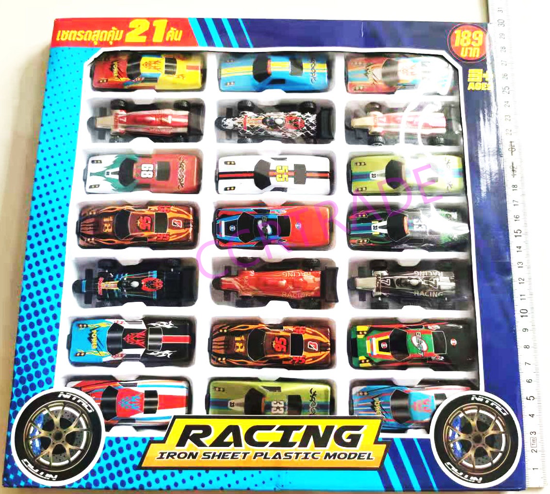 เซ็ทรถแข่งเหล็ก 21 ชิ้นกล่องใหญ่ 29x30 ซม.(1x3)