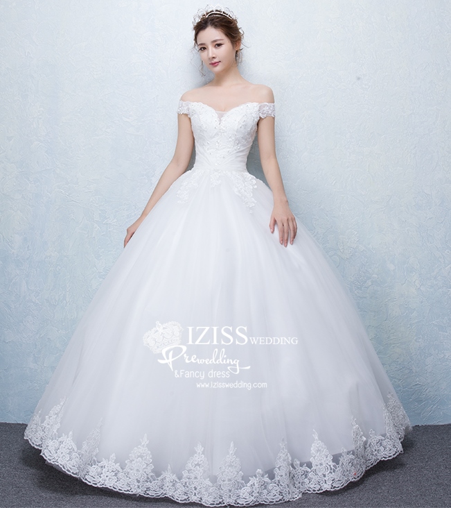 BR145 **พรีออเดอร์**ชุดแต่งงาน&ชุดเจ้าสาวแบบยาวสีขาวเกรดพรีเมี่ยม เปิดไหล่ มีแขน หรูหราน่ารัก สวยโดดเด่นไม่ซ้ำใคร