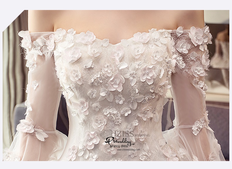 BR338 **พรีออเดอร์**ชุดแต่งงาน&ชุดเจ้าสาวแบบยาวอลังการ สีขาวเกรดพรีเมี่ยม หรูหราน่ารัก สวยโดดเด่นไม่ซ้ำใคร