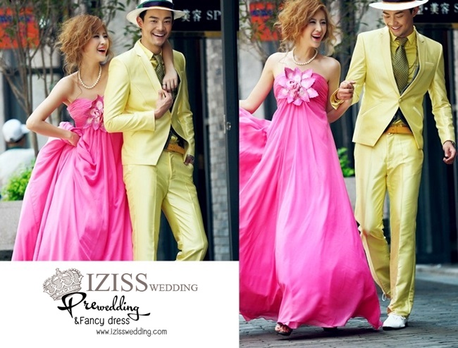 PW192 - Pre order ชุดคู่ถ่ายพรีเวดดิ้ง (prewedding dress) & ชุดแต่งงานแฟนซี (Fancy wedding dress)ชายหญิง "ธีมสีชมพู-เหลือง"
