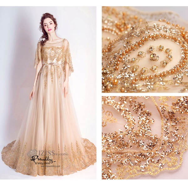 DL019 - **พรีออเดอร์** ชุดราตรี เดรสยาวออกงาน (Night party dresses) ชุดไปงานแต่งงานสวยๆ "ธีมสีทอง"