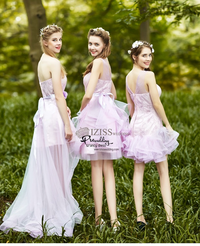 ฺBM0122 - พรีออเดอร์ ชุดเพื่อนเจ้าสาวราตรีสั้นธีมสีม่วง น่ารักมากๆค่ะ