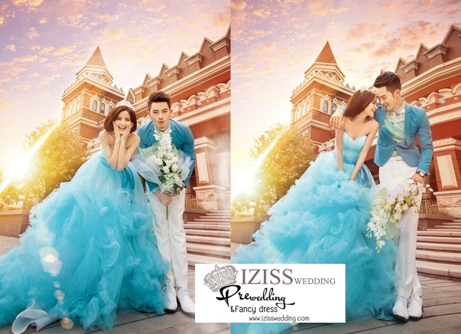 PW094 - **พรีออเดอร์เฉพาะชุดผู้หญิง** ชุดคู่ถ่ายพรีเวดดิ้ง (prewedding dress) & ชุดแต่งงานแฟนซี (Fancy wedding dress)ชายหญิง "ธีมสีฟ้า"