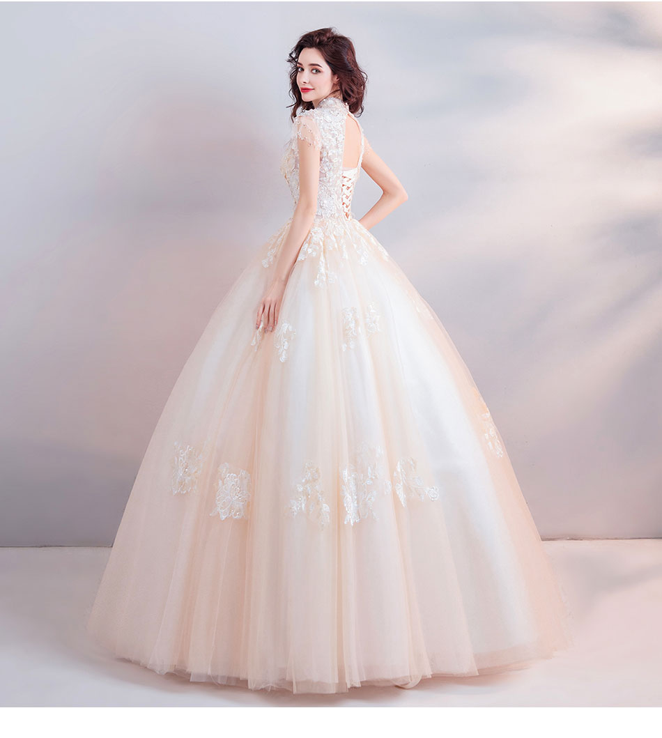 DL094 **พรีออเดอร์** ชุดออกงานสีครีม ชุดราตรี เดรสยาวออกงาน (Night party dresses) ชุดไปงานแต่งงานสวยๆ "ธีมสีครีม"