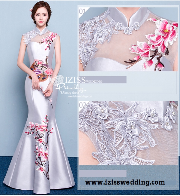 PW442- **พร้อมส่งสีขาว**ชุดกี่เพ้ายาว ชุดยกน้ำชา ชุดถ่ายพรีเวดดิ้ง (prewedding dress) & ชุดแต่งงานแฟนซี (Fancy wedding dress) "ธีมสีขาว"