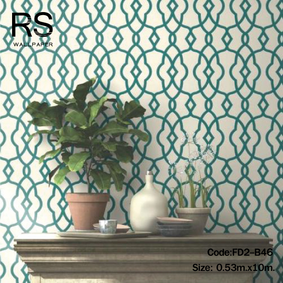 วอลเปเปอร์โมเดินท์ สีพื้นขาว ลายฟ้าเขียว (Moroccan Style)FD2-B46