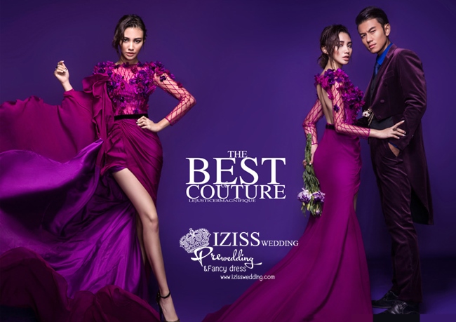 PW343-**พรีออเดอร์**ชุดคู่ถ่ายพรีเวดดิ้ง (prewedding dress) & ชุดแต่งงานแฟนซี (Fancy wedding dress)ชายหญิง "ธีมสีม่วงเข้ม"