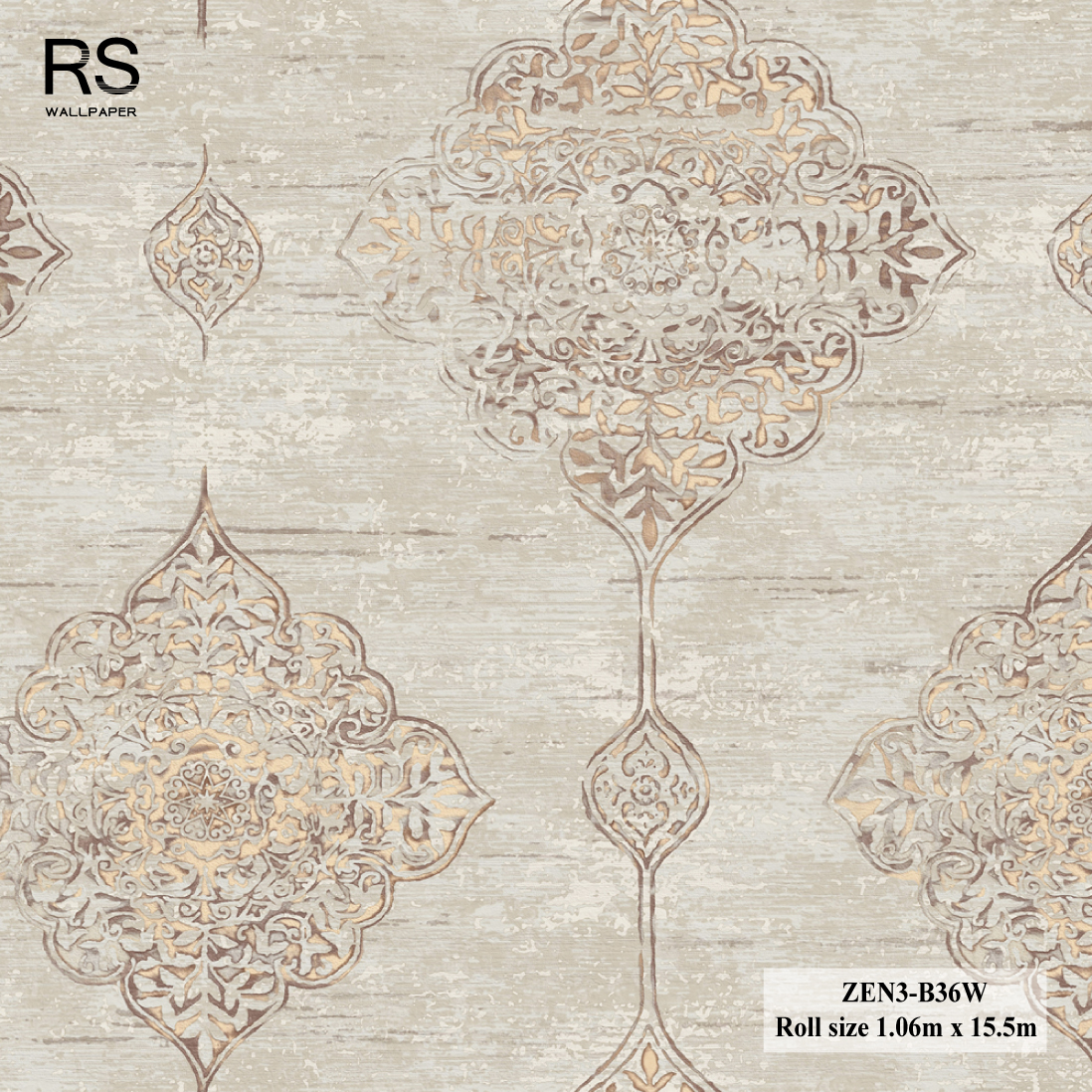 วอลเปเปอร์ ลายหลุยส์คลาสสิค สีน้ำตาลปนส้ม ZEN3-B36W