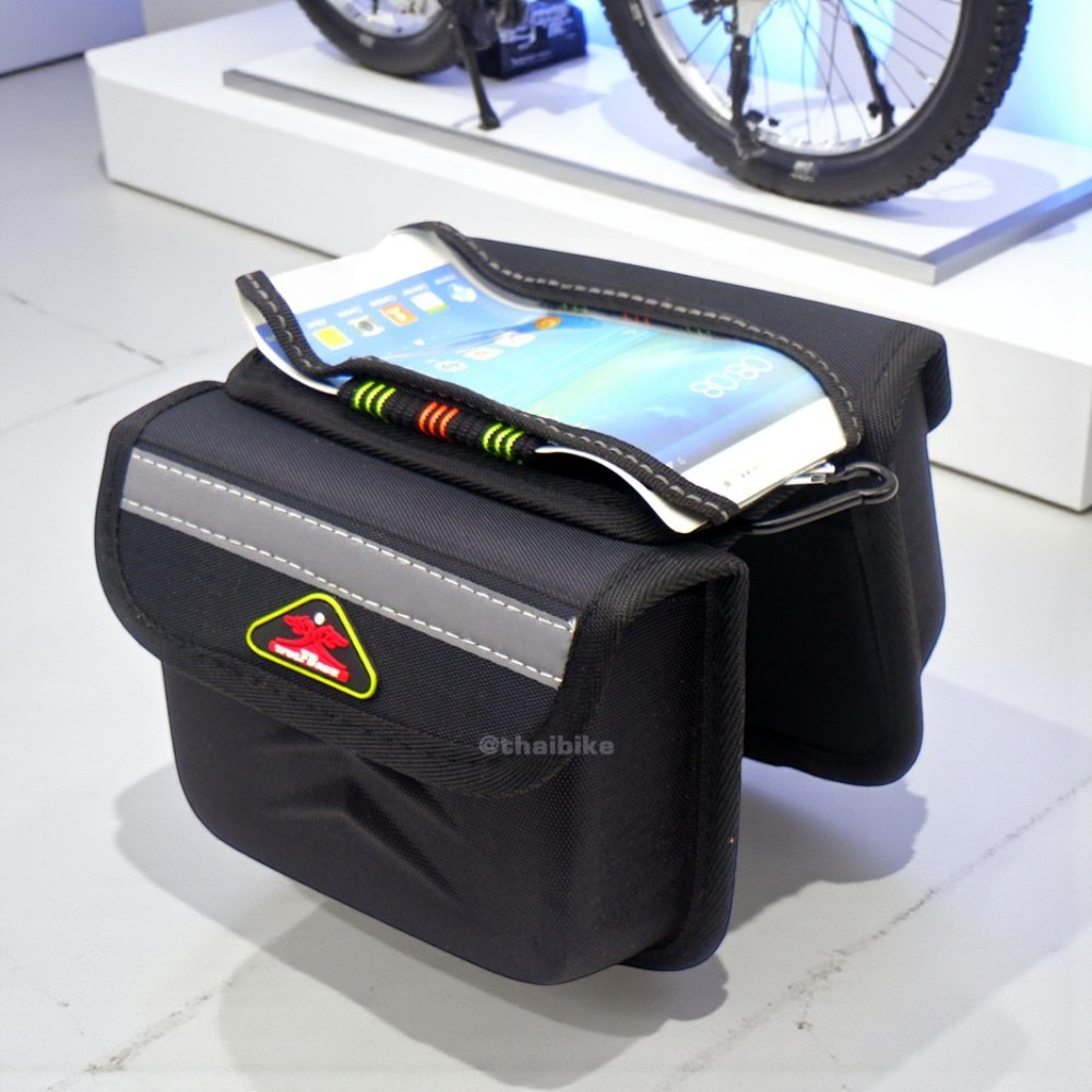 กระเป๋าพาดเฟรมหน้าจักรยานใส่มือถือได้ แบบทรงแข็ง WOLFBASE THAIBIKE พร้อมผ้ากันฝน
