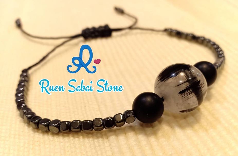 กำไลหินแก้วขนเหล็ก เชือกถัก เกรด A+