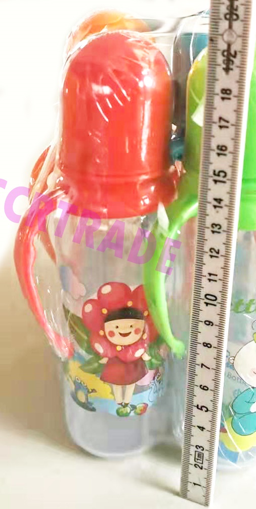 ขวดนมเด็กลายการ์ตูน+จุกนมซิลิโคน มือจับ 8 ออนซ์(มี มอก.)