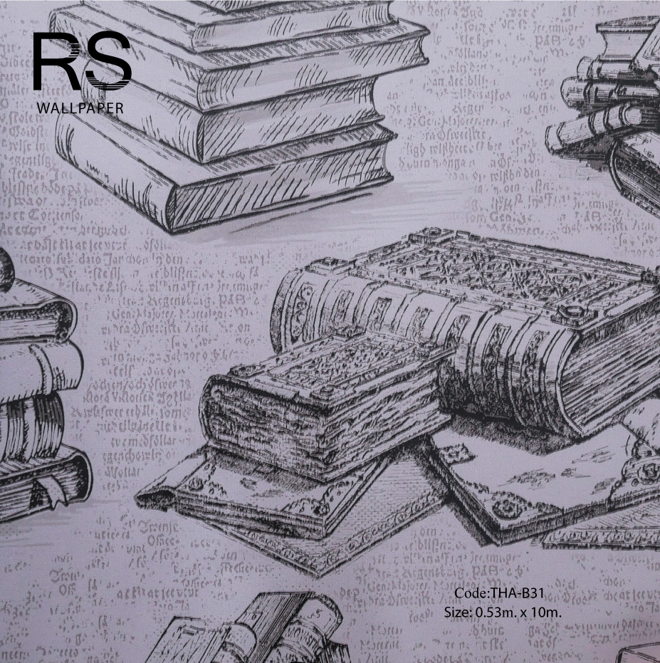 วอลเปเปอร์ลายกองหนังสือพื้นสีม่วง THA-B31