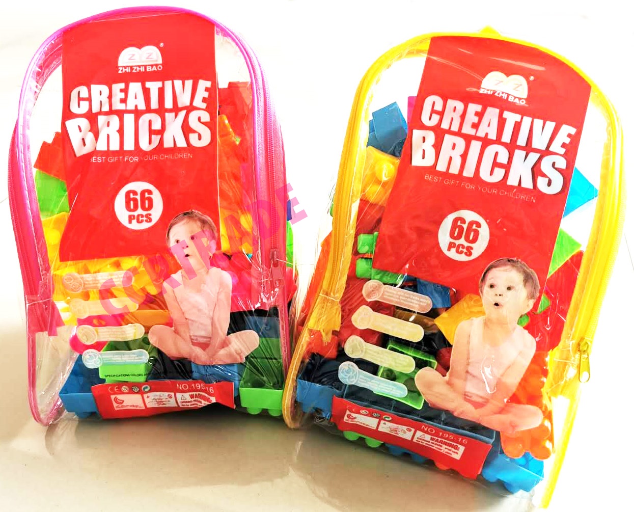 บล็อคตัวต่อสีสด 66 ชิ้น+กระเป๋า 15x22 ซม.(1x3)