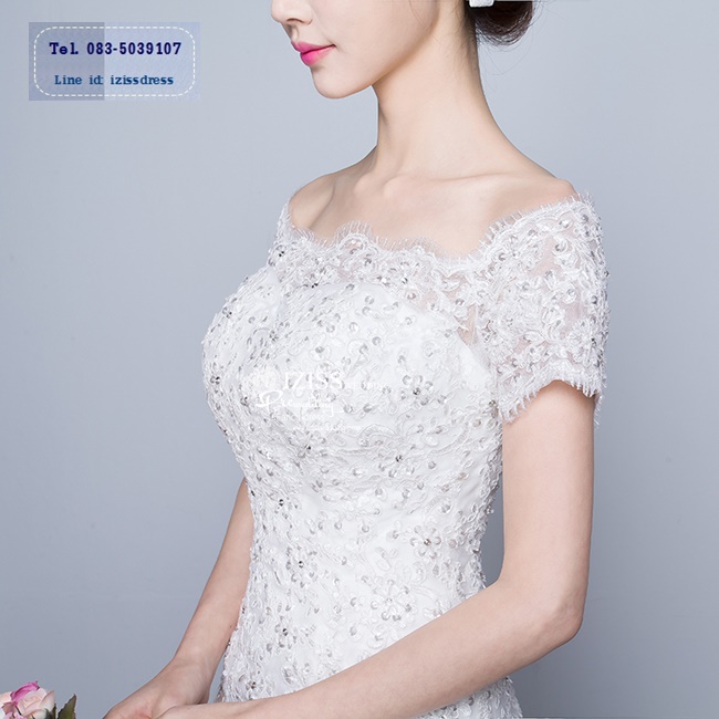BR191 **พร้อมส่งไซส์ S+XL**ชุดแต่งงาน&ชุดเจ้าสาวแบบยาวสีขาวเกรดพรีเมี่ยม เปิดไหล่ มีแขน หรูหราน่ารัก สวยโดดเด่นไม่ซ้ำใคร
