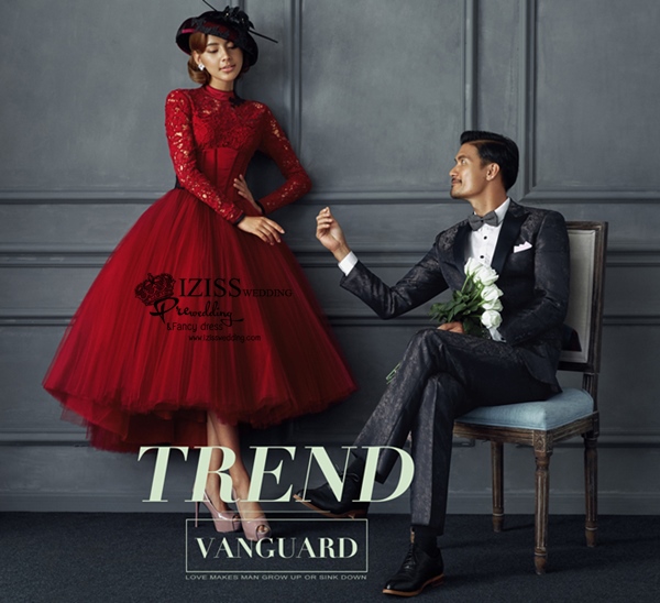 PW480- **พรีออเดอร์**ชุดแต่งงานแฟนซี ชุดเดรสสีแดง ชุดถ่ายพรีเวดดิ้ง (prewedding dress) & ชุดแต่งงานแฟนซี (Fancy wedding dress) "ธีมสีแดง ดำ"