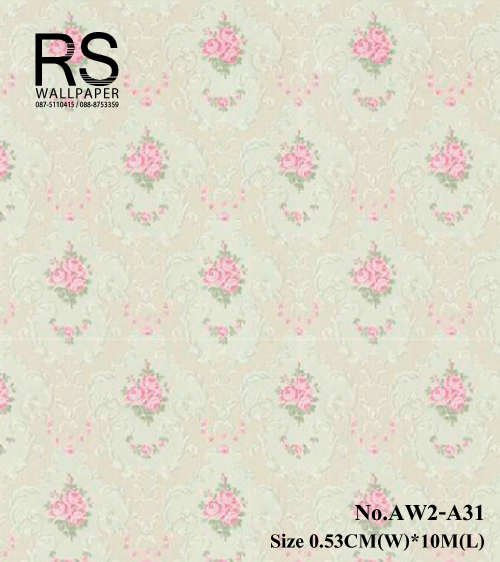 วอลเปเปอร์ ลายดอกไม้วินเทจ พื้นสีครีม ดอกไม้สีชมพู AW2-A31