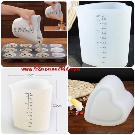 ++พร้อมส่ง++เหยือกซิลิโคน รูปหัวใจ สำหรับหยอดแป้ง ของเหลว หยอดคัพเค้ก ความจุ 500 ml ( 2 ถ้วยตวง)