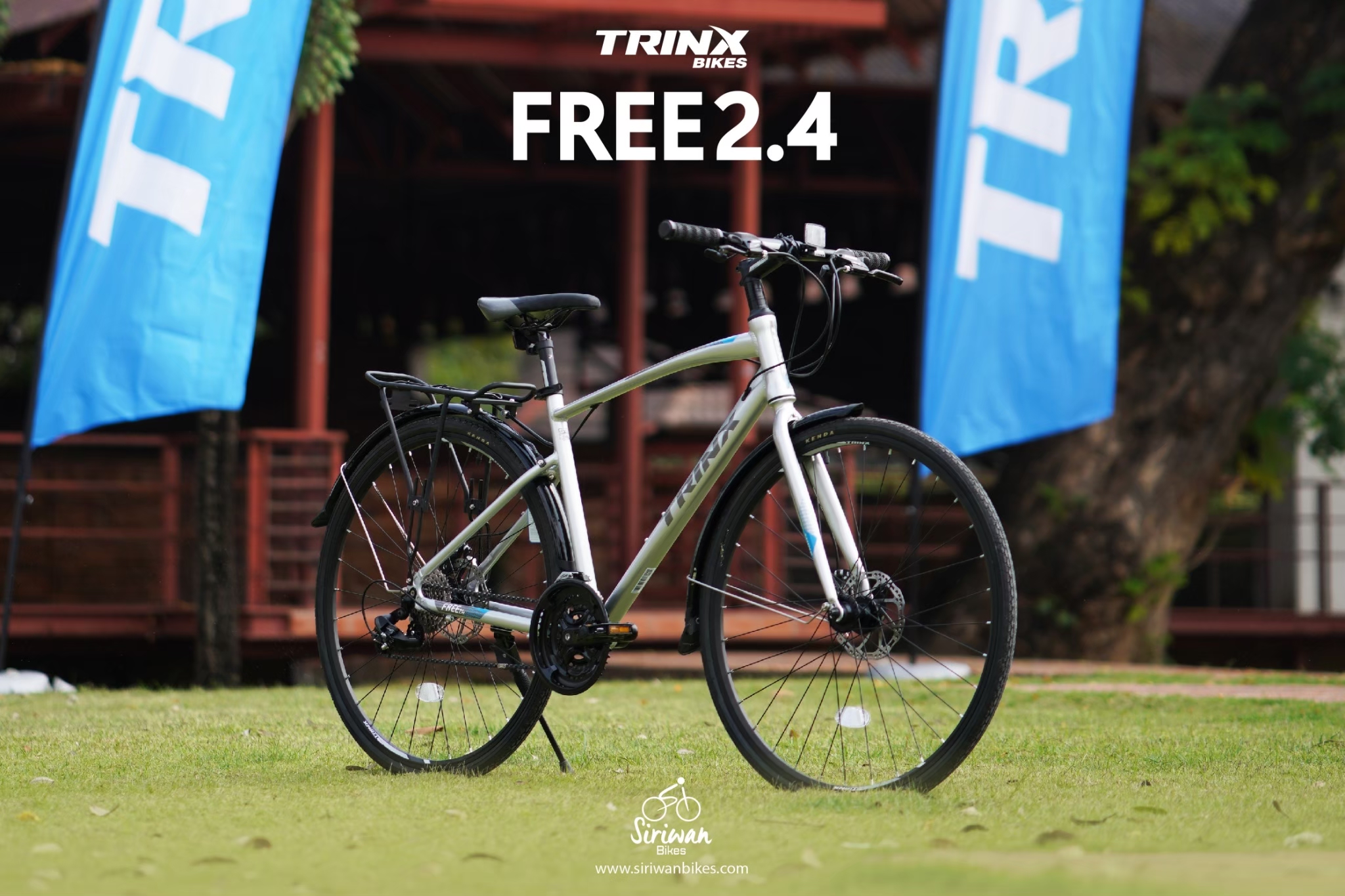 TRINX : FREE2.4 จักรยานไฮบริด เฟรมอลูมิเนียม 24 สปีด ดิสเบรค พร้อมตะแกรง บังโคลน ขาตั้ง