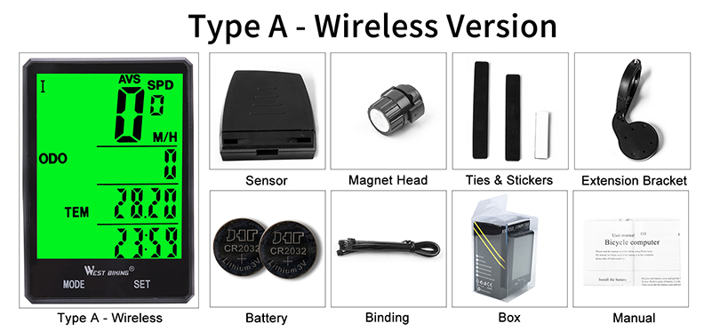 ไมล์วัดความเร็วจักรยานไรสาย WEST BIKING 2.8 ไร้สาย มีไฟ จอใหญ่ แถมฟรีขาไมล์