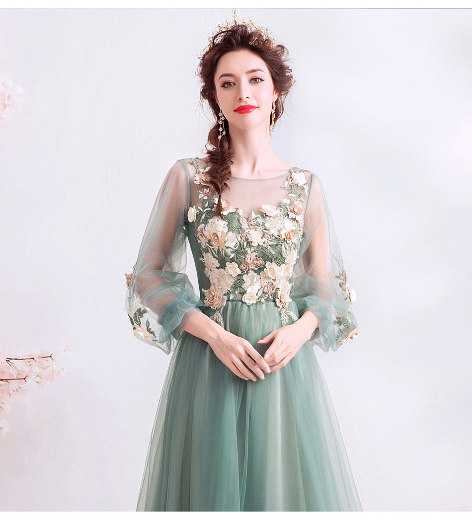 DL103 **พรีออเดอร์** ชุดออกงานสีเขียว ชุดราตรี เดรสยาวออกงาน (Night party dresses) ชุดไปงานแต่งงานสวยๆ "ธีมสีเขียว"