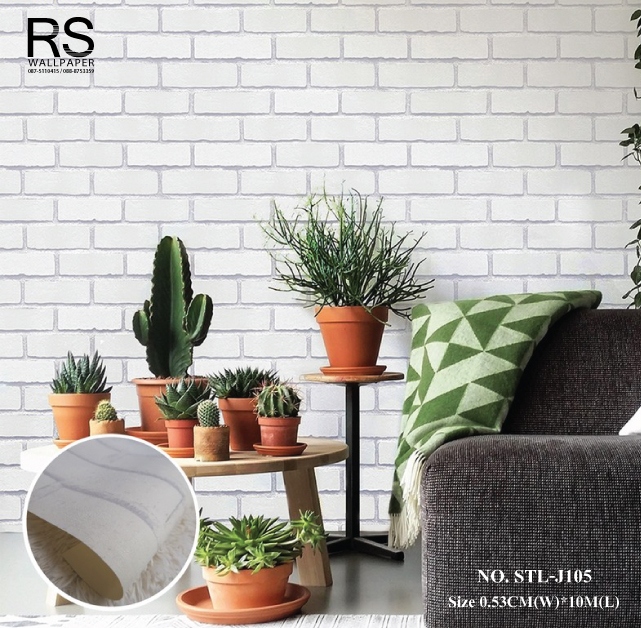 วอลเปเปอร์ติดผนังลายอิฐ สีขาว No.STL-J105